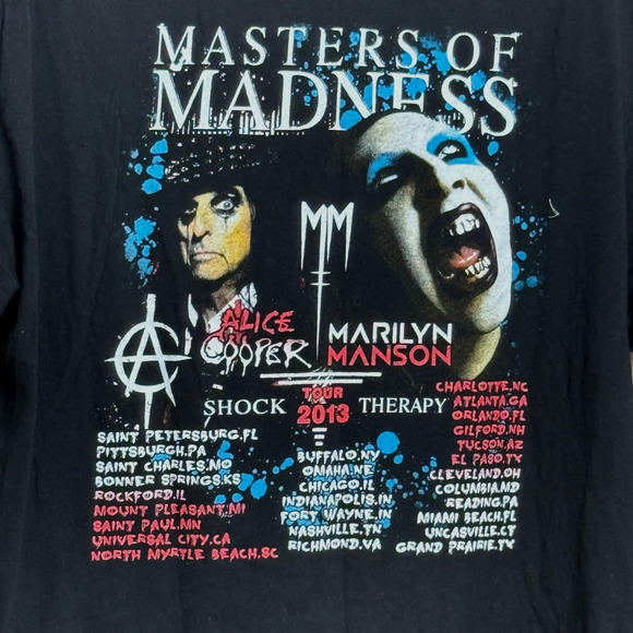 Marilyn Manson Alice Cooper Tee Masters Of Madness Tour 2013 Delta Tag XL - Picture 4 of 8